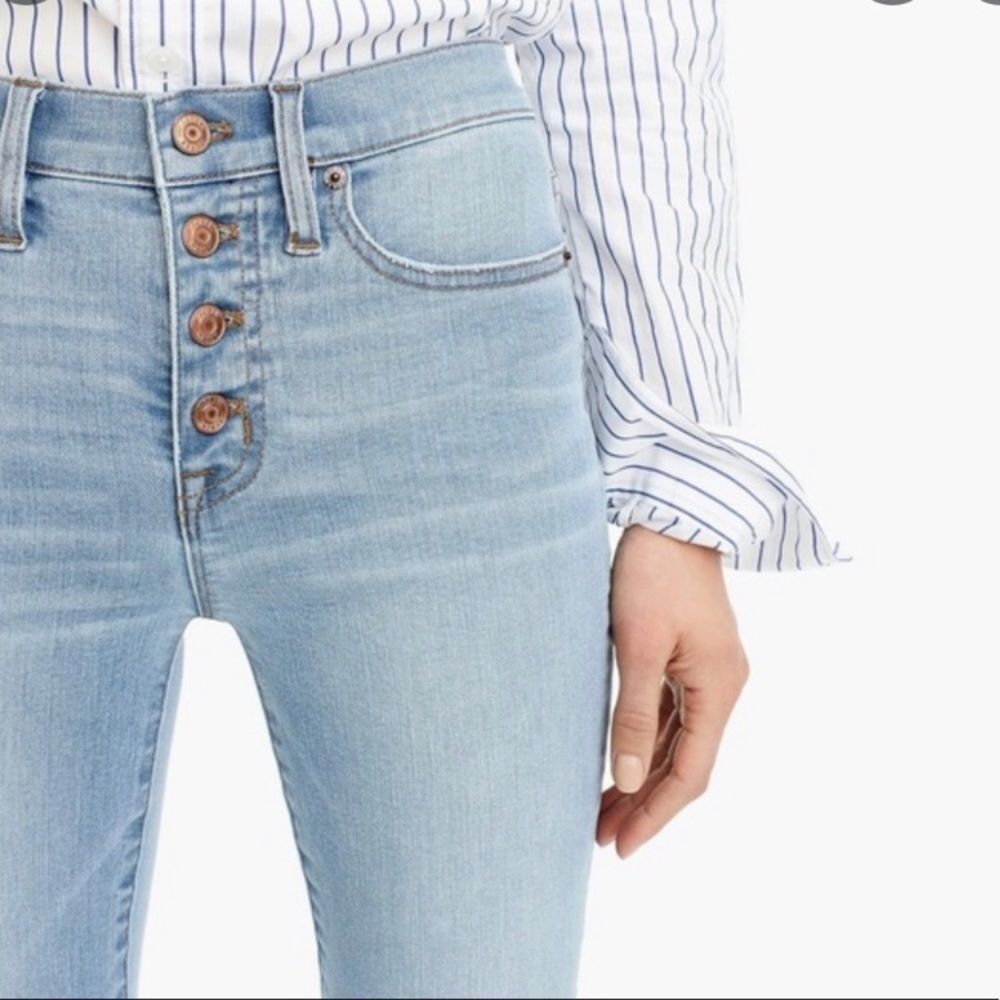 J. Crew 9” High-Rise Toothpick Light Wash Jeans with button fly, size 29
